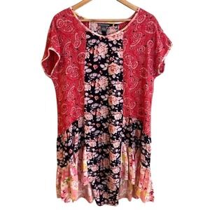 Chelsea & Theodore Pink Floral Loose Dress Boho Cottage Core Hippie Medium